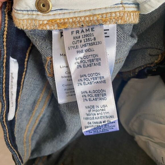 Frame Denim Le High Straight Fringe Hem Jeans in Pine Knoll Dark Wash - Picture 13 of 14